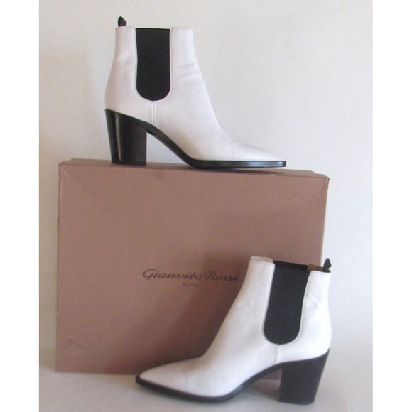 Designer Gianvito Rossi Western Chelsea White Leather Pointed Toe Boots 7.5 M - Picture 15 of 16